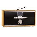 auna Weimar - Internetradio, Digitalradio, DAB-Radio, WLAN, DAB+/UKW-Tuner, 10 Senderspeicher, Bluetooth, 3,5 mm-AUX-Eingang, 2 X Wecker, Fullrange-Speaker, Retro, Holzgehäuse, b