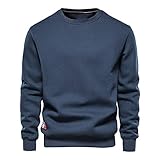 Sweatshirt Herren Herbst Winter Basic Rundhals Persönlichkeit Spleißen Herren Pullover Regular Fit Trend Fleecefutter Casual Sport Warm Männer Base Shirt F-Navy S