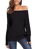 Auxo Damen Langarm Schulterfrei Jumper Lose Sweatshirt Pullover Oberteil Tops Hemd Oversize, 02-schwarz, Gr.- M