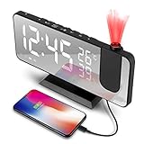 tEEZErshop Projektionswecker, Digital Wecker mit Projektion 180 °, Radiowecker mit USB-Anschluss großem LED-Anzeige Snooze Dual-Alarm,4 Projektionshelligkeit mit Automatischem Dimmer, 32FM R