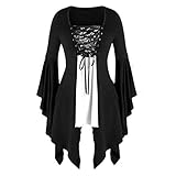 HolAngela Gothic Kleidung Damen Spitze Bluse Tunika Gothic Hexe Cosplay Kostüm Oberteil Weihnachten Kleid Festlich Übergroßes Gothic Halloween-Kleid Mittelalter Punk Karneval Kostü