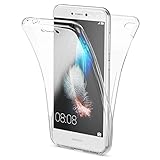 NALIA 360 Grad Hülle kompatibel mit Huawei P8 Lite 2017, Full Cover Rundum Doppel-Schutz Handyhülle, Dünnes Ganzkörper Silikon Case, Transparente Schutzhülle Vorne & Hinten Schale, Farbe:Transp