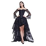 Sonojie Damen Gothic-Stil Sexy Kleid Asymmetrischer Spitzennächte Abendkleid Party Knielang Ärmelloses Kleid Halloween Karneval Kostüme für Cosplay Party Club Mittelalter Party Kostüm Maxik