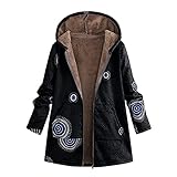 KGLHTYU Damen Übergröße Teddyjacke Plüschmantel mit Kapuze Knopf Winterjacke Frauen Freizeit Sweatshirt Langarm Windbreaker Teddy-Fleece Mantel S-5XL