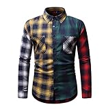 Shirt Herren Herbst Winter Mode Farbabstimmung Kariert Herren Langarm Shirt Slim Fit Strickjacke Mit Taschen Herren Base Shirt Täglich All-Match Herren F