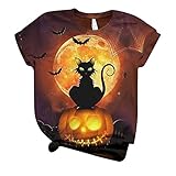 VICIKON Halloween Casual Oberteile,Casual Rundhals Hemd,Horror Print Frauen Halloween Hemd Langarm,Damen Halloween-Druck Übergröße O-Ausschnitt T-Shirts Kurzarm Grafik T-S