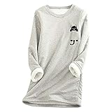 Zilosconcy Damen Plüsch Warmer Pullover Nachahmung Lammhaar Futter Lässig Weihnachten Pullover Einfarbig Bedruckt Langarm T-Shirt Blusen Sweater mit Katzendruck Dicke Warme Weihnachtsp