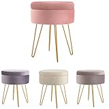 Avior Home Sitzhocker Schminkhocker aus Samt Gepolsterter Hocker Aufbewahrungsfußhocker mit Metallbeine (Pink)