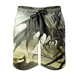 Buweirezhi Herren Strand Badehose Netzfutter Ritter und Drache Bademode Strand Short mit Taschen White XXL