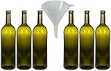 mikken 6 x Glasflasche 1 Liter Farbe Antik, grüne Flasche mit Schraubverschluss inkl. T