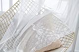 M&W DasDesign Gardinenschal transparent Stoff Ösenschal für Wohnzimmer Schlafzimmer Pfau Motiv Stickerei Feder Stores für Sonnen- und Sichtschutz 140 x 245 cm weiß (1 Stück)