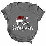 Eaylis Weihnachtsshirt Lustig T-Shirt Elegante Bluse Tunika O-Ausschnitt Shirts Lose Sexy Tops Oversize Bedrucktes Oberteil Kurzarm Shirt Damen Teenager Mädchen T