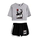 Summer Lady Girl Sexy T-Shirt Shorts Set, Modische Tokyo Ghoul Anime T-Shirt Schwarze Shorts Set, Cosplay