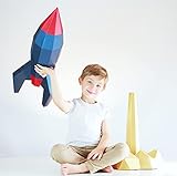 KARTONWUNDER DIY Rakete XL 'all inklusive' Bastelset aus Papier/Karton, als Geschenk, Spielzeug, Zimmerdekoration, 3D Rocket Papercraft für Kinder und Erw