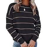 Damen Langarm Gestreifte Print Bluse Modisch Rundhals Schlicht Alltag Trend Allgleiches Casual Pullover Bluse L