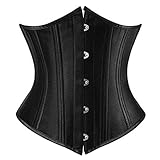 SZIVYSHI Schwarz Korsett Unterbrust Korsage Damen Stehlen Spiral Knochen Corsage,Satin Lace Up Waist Trainer Corset Top Shaper Bustier,Leinwandbindung S