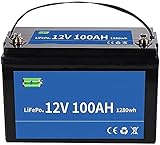 HOLPPO Batterie 12V 100Ah 120Ah 150Ah 2000Ah 260Ah 300Ah LiFePO4 RV Batterie Eingebaute BMS Deep Cycle Lithium Eisen Phosphat Batterie mit Ladegerät für Auto LKW Boot (Farbe : 12v 100ah)