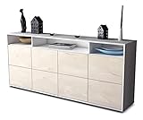 Stil.Zeit Kommode Sideboard - Amiran - Korpus Weiss matt - Front Holz-Design Zeder - (180x79x35cm) - Push to Open Technik & hochwertigen Leichtlaufschienen - Made in Germany