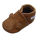 YIHAKIDS Weiche Krabbelschuhe Babyschuhe Lauflernschuhe Kleinkind Lederschuhe Hausschuhe Lernlaufschuhe AFFE(Braun,6-12 Monate,21/22 EU)