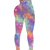 Cocila Sport Leggings Damen, Gradient Aurora Muster Damen Honeycomb Leggings Geraffte Bauchkontrolle Hintern Taille Yogahosen Damen High Waist Sport Leggings Sporthose schick mit Sport Kontrolle Gy