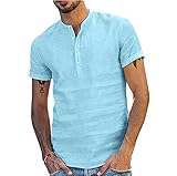 Kurzarm Herren Sommer Mode Knopfleiste Regular Fit Herren Kragenloses Shirt Modern Einfachheit Einfarbig Herren Shirt Casual Atmungsaktives Herren T-S