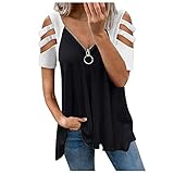 Yowablo Bluse Tops Frauen Sexy V-Ausschnitt Kragen Reißverschluss Farbe Kurzarm Fold Casual (XXL,2weiß)