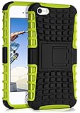 ONEFLOW Tank Case kompatibel mit iPhone 5s / 5 / SE (2016) - Hülle Outdoor stoßfest, Handyhülle mit Ständer, Kamera- und Bildschirmschutz, Handy Hardcase Panzerhülle, Lime - Grü