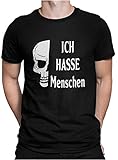 BlingelingShirts Herren Fun Shirt Sprüche Ich Hasse Menschen Totenkopf Druck weiß, Black, Gr. 2XL