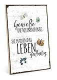 TypeStoff Holzschild mit Spruch – GENIESSE DIE KLEINEN Dinge des Lebens – im Vintage-Look mit Zitat als Geschenk und Dekoration zum Thema Genuß und wertvoll (M - 19,5 x 28,2 cm)