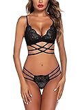 Avidlove Sexy Reizwäsche Set Frauen BH und Höschens Set Erotik Dessous Set Spitzen Unterwäsche für Damen 2 Stücke Dessous Set Plus Size Schwarz XXL