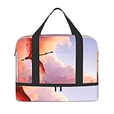 Yishow Sky Clouds Flying Spoonbill Birds Sports Gym Bag Travel Bag with Wet Pocket Shoes Compartment Shoulder Bag