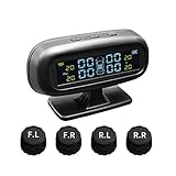 Graceru Auto Reifendruckmonitor, TPMS Versteckte Reifendruck Kontrollsystem mit 4 externen Sensoren, LCD Display Temperatur Anzeige für Auto, SUV, KFZ