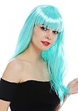 WIG ME UP - 32582-ZA98A Perücke Karneval Damen lang glatt Pony weiß blau hellb