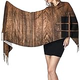 Schal Holz Fenster Vintage Tür Gefühl Plaid Schal Oversized Schal Wraps Waschbar Kaschmir Schals Wraps Hautfreundlich Kopftücher Wendbar Luxuriöse Frauen Floral Schals für Unisex