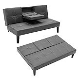 Mingone Schlafsofa,Schlafcouch mit Ausklappbar Tisch, Sofa mit Schlaffunktion,Schlafsessel mit Bettfunktion3 Sitzer Sofabett Kunstledersofa Verstellbarer Winkel Schlafsessel (1, Grau)