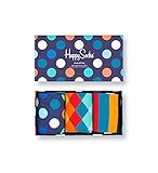 Happy Socks 3-Pack Classic Multi-color Socks Gift Set. farbenfrohe und fröhliche. Socken für Männer und Frauen. Blau-Rot-Grün-Orange-Weiß-Gelb (41-46)