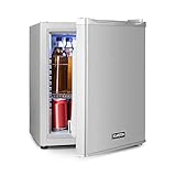 Klarstein Happy Hour - Minibar, Mini-Kühlschrank, Getränkekühlschrank, Kompression, Kühltemperatur: 5-15 °C, kleiner Kühlschrank lautlos: 0 dB, LED-Licht, Minikühlschrank mit 25 Liter silb