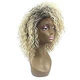 FHTD Europäische Und Amerikanische Kurze Lockige Haarperücke Kleine Lockige Afro-Perücke Synthetische Verworrene Lockige Perücke Für Frauen Goldfarbene Kurze Perück