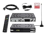 Sky Vision VT-94 DVB-T2 Receiver inkl. 3 Monate gratis Freenet TV (Private Sender in HD), PVR Ready, Full-HD, HDMI, SCART, USB 2.0, 12V Camping Adapter Kabel, 2m HDMI Kabel und DVB-T2 Antenne, Schw