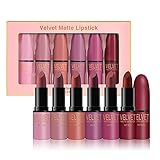 Petansy Lippenstift-Set, 6 Farben, matt, langlebig, wasserdicht, Samt, glatt, Geschenk-Set mit Geschenkbox