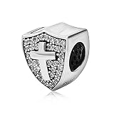Memonotry Shield Charm Kreuz Charme mit Clear CZ 925 Sterling Silber Kreuz Charme, Keep Faith Charm Bibel C