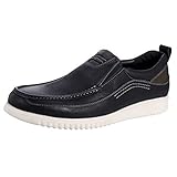 CREPUSCOLO Herren Slipper Mokassins Slip On Loafers Sneaker Weiche Flacher Synthetik Leder Bootsschuhe für Männer, Schwarz Gr 43