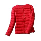 WANGYAO Frauen Ultraleicht Puffy Winter Jacke Neue Süßigkeiten Farbe Kragenlose Ente Daunenmantel Weibliche Tragbare Winddicht Lasting (Color : Red, Size : XXL)