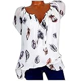 Damen Bluse Kurzarm V-Ausschnitt Hemdbluse Sommer Shirt Blumen Drucken Shirt Sommer Große Größen T Shirt Tunika Tops Oversize Locker Oberteil Longshirt Hemd Frauen Kurzarm Bluse T Shirt Ob