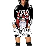 Damen Weihnachtskleid Strickkleid Weihnachten Shirts Blusenkleider Sweatshirt Weihnachtspullover Kleid Hoodie Mini Pullover Kleid Weihnachts Drucken Oberteile Party