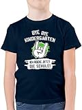 Schulkind Einschulung und Schulanfang - Bye Bye Kindergarten ich Rocke jetzt die Schule Grunge Grün - 116 (5/6 Jahre) - Dunkelblau - Tshirt Kindergarten Schule - F130K - Kinder Tshirts und T-S