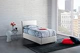 Talamo Italia Einzelbett Anna mit Container, Made in Italy, Bett mit Stoffbezug, Frontöffnung, inklusive Matratze 80x200 cm, Weiß