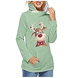 Syliababy Weihnachten Pullover Sweatshirt Langarm Kapuzenpullover mit Tasche Rollkragen Kapuzenpullis Oberteile mit Kapuze Streetwear Muster Winterjacke Kapuze Winter Übergangsjacke Lang