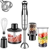 5-IN-1 Elektrische Stabmixer 1500W Multifunktionsmixer Stabmixer aus Edelstahl 304 Stabmixer Set mit Pürierstab 600ml Mixbecher 500ml Lebensmittelhacker 200ml Mahlbecher Schneeb