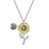 LONAGO Sonnenblumen Halskette 925 Sterling Silber Ich Liebe Dich 100 Sprachen Projektion Anhänger Halskette Schmuck für F